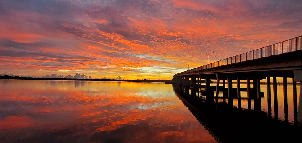 Mesmerizing colorful sunrise over the Saint Johns River in Palatka city, Florida